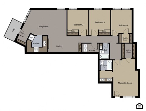Floor plan for 4 beds, 2 baths, 1606 sqft